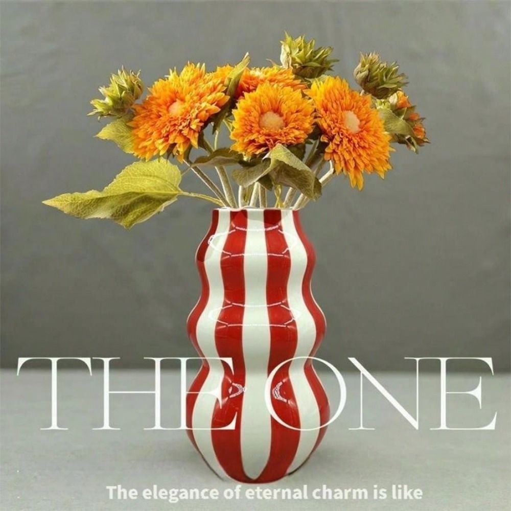 花瓶 花びん セラミック おしゃれ ストライプ モダン シンプル 赤 緑 黒 青 4 インテリア雑貨 花器 生け花 装飾 玄関 リビング ダイニング おしゃれ ユニーク NEXPOTALLINN_EU