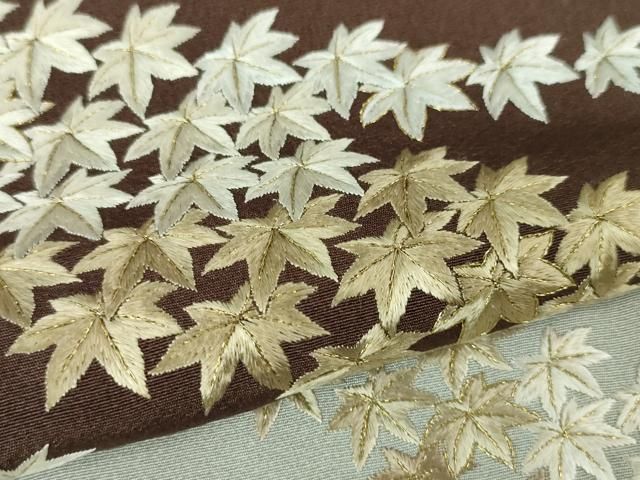 平和屋本店■極上　訪問着　総刺繍　楓　黒鳶色地　金糸　逸品　DZAA5348kh5 平和屋本店□極上 訪問着 総刺繍 楓 黒鳶色地 金糸 逸品 DZAA5348kh5