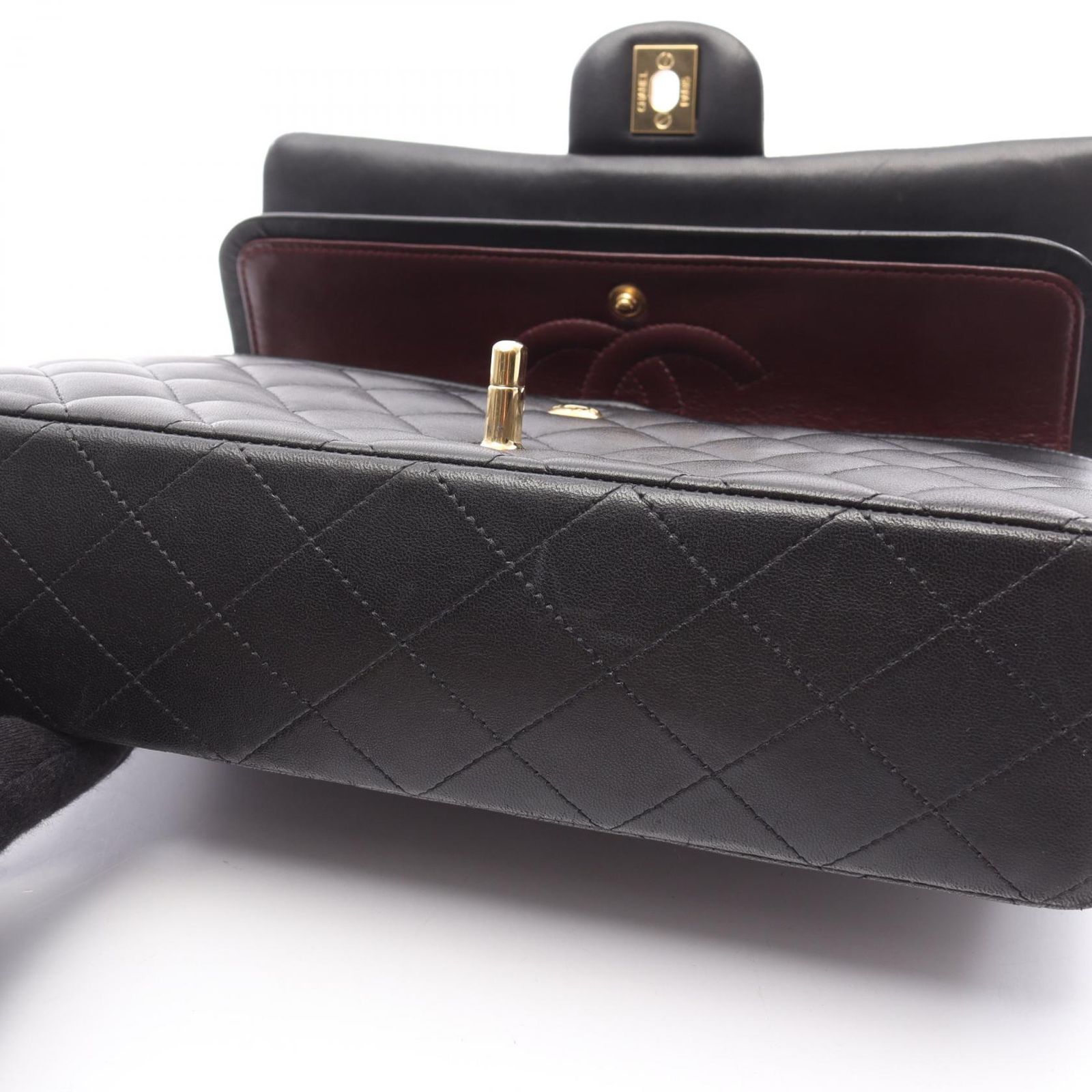 シャネル マトラッセ ラムスキン ダブル チェーン フラップ ショルダー バッグ CHANEL シャネル マトラッセ ココ ターンロック ラムスキン
