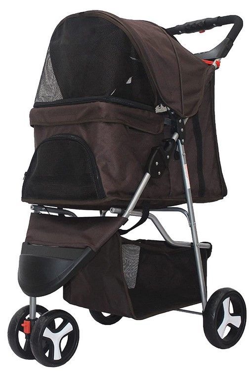 折り畳みペットカート ３輪タイプ ドリンクホルダー＆収納バスケット付き｜送料無料