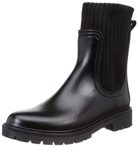Size 23.0 23.5 cm_Color ブラック オリエンタルトラフィック レインブーツ ニットブーツ 大きいサイズ 小さいサイズ 歩きやすい タイト セミマット ローヒール レディース cm
