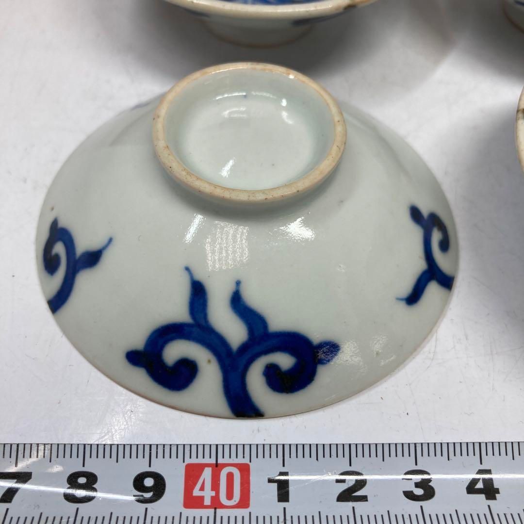 中国清時代 新渡青花盃4客 時代木箱付 直径8㎝ 本Y5-0306①タサコサ