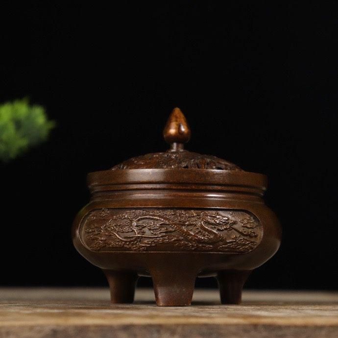 銅器 三足龍鳳薫炉 茶台薫香炉 茶道具 香道具 装飾品 工芸品 置物 銅器 三足龍鳳彫花薫炉 茶台薫香炉 茶道具 香道具 装飾