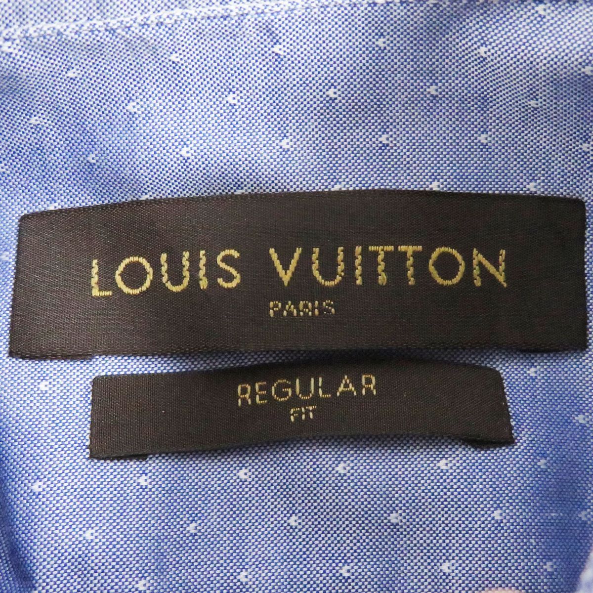 美品□LOUIS VUITTON/ルイヴィトン ドット 総柄 LVサークルロゴ刺繍 ボタンダウン コットン100％ 長袖シャツ ブルー XXS イタリア製 正規品