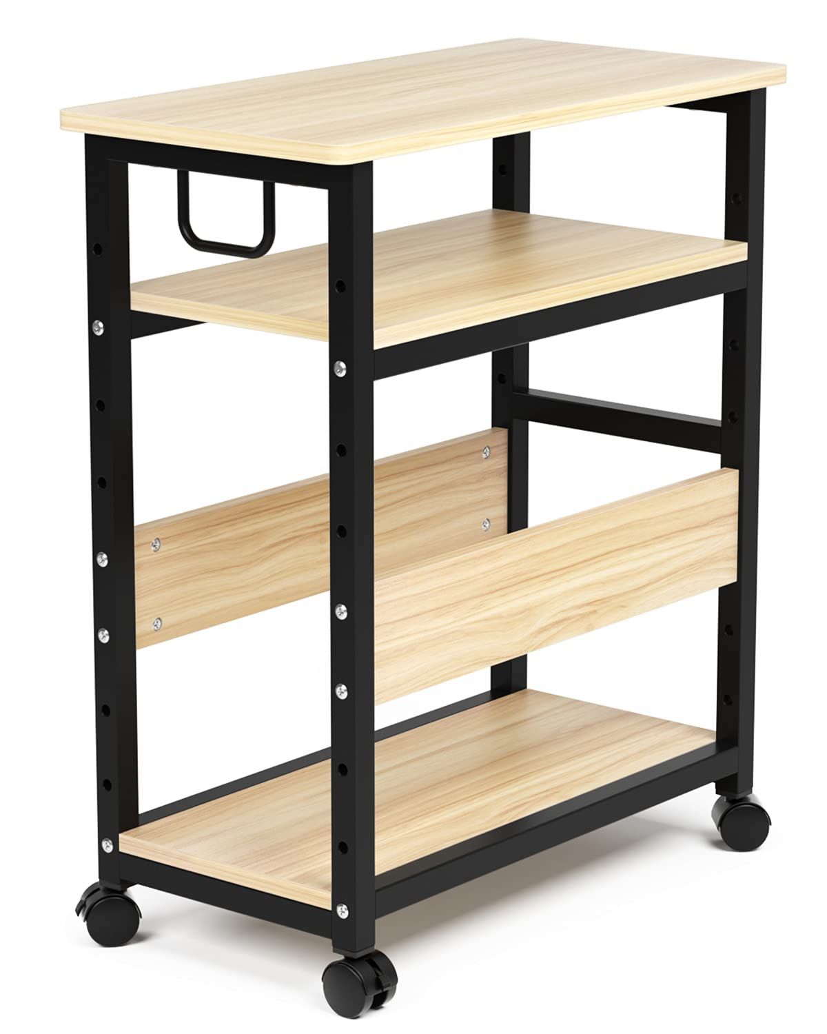 DEWEL パソコンワゴン pcワゴン cpuワゴン 3段 キャスター付き 取っ手付き 棚板高さ調節 幅60 奥行き30 高さ70cm ナチュラル