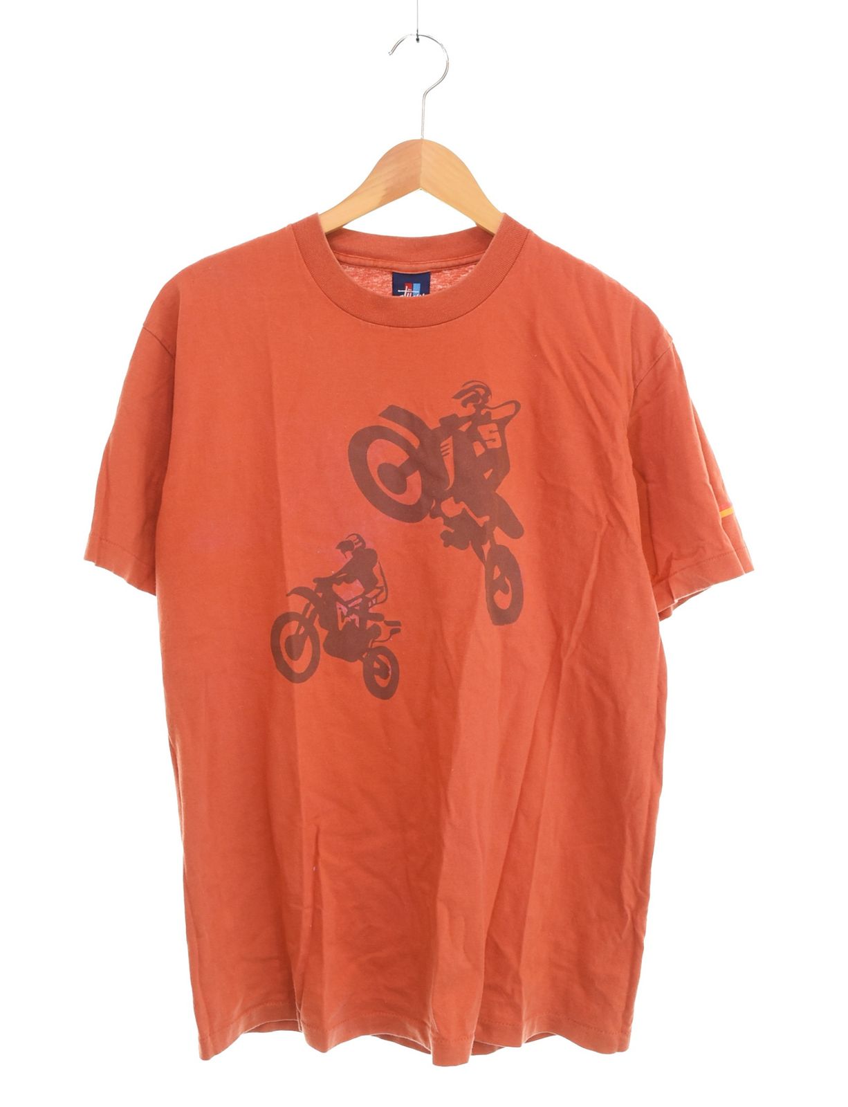 送料無料・代引可。 ステューシー STUSSY 90s Made in USA 紺タグ バイクT シングルステッチ 90 s Tシャツ オレンジ Lサイズ 103MT-3183 限定販売