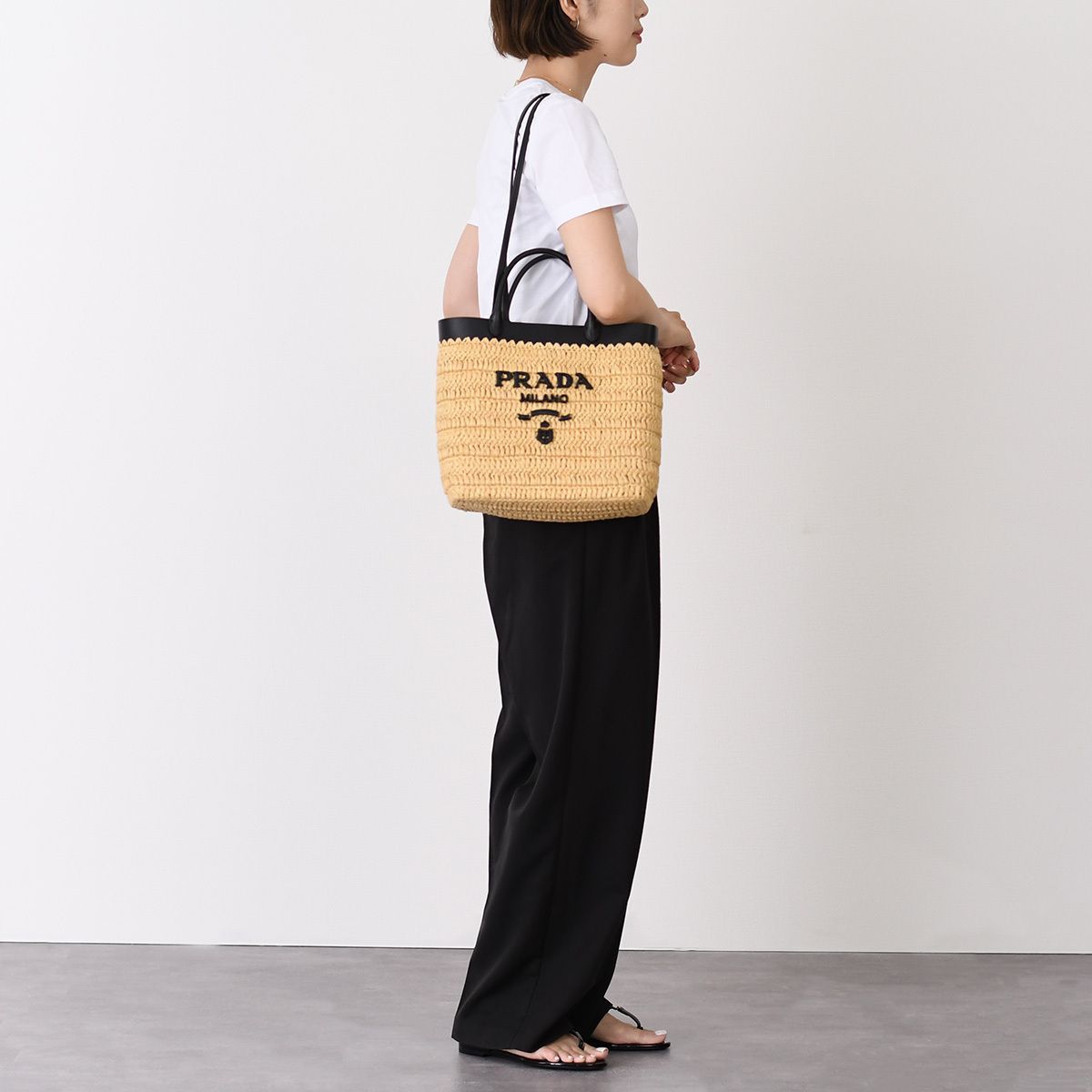 PRADA かごバッグ スモール クロシェxレザー トートバッグ PRADA かごバッグ スモール クロシェxレザー トートバッグ