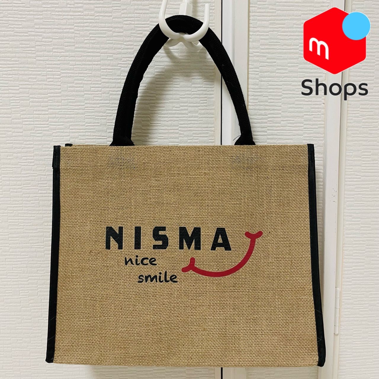 NISMA✤オリジナルロゴジュートバッグ✤麻トートバッグ✤エコ