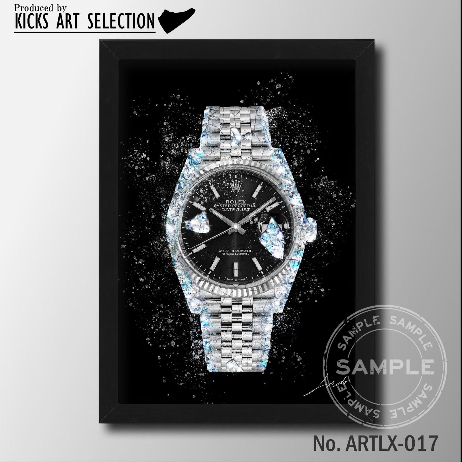 Rolex ロレックス デイトジャスト ブラック　オマージュアートポスター/時計/黒/インテリア/ハンドメイド/ファッション