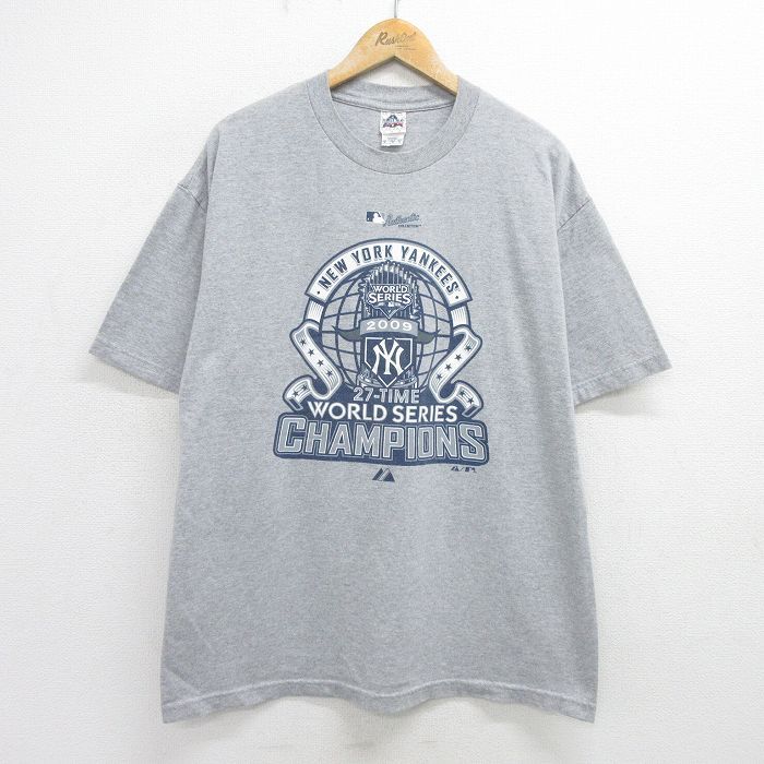 XL/古着 半袖 ビンテージ Tシャツ メンズ 00s MLB ニューヨークヤンキース 大きいサイズ クルーネック グレー 霜降り メジャーリーグ ベー