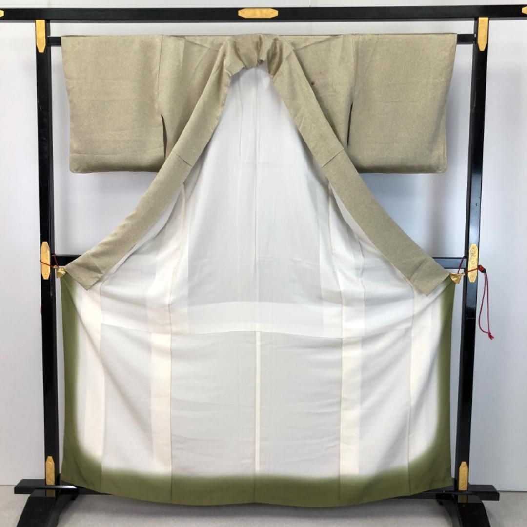 付下げ 刺繍 紅葉に松葉 花模様 叩き染 利休色 しつけ糸 K-5273