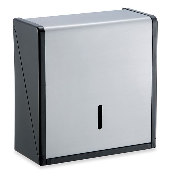 ステンレス製 ペーパータオルホルダー Lサイズ ブラック 小判 中判紙タオル対応 大容量 小窓付き 〔店舗 オフィス 施設〕