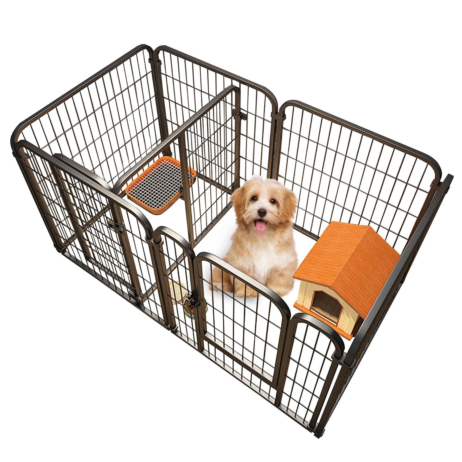 ペットサークル 犬 ケージ ペットフェンス ペットゲート 犬用ゲージ ドッグラン 室内 小型犬 仕切り板付き 簡単組み立て 軽量 高さ60cm-7枚-ブラック