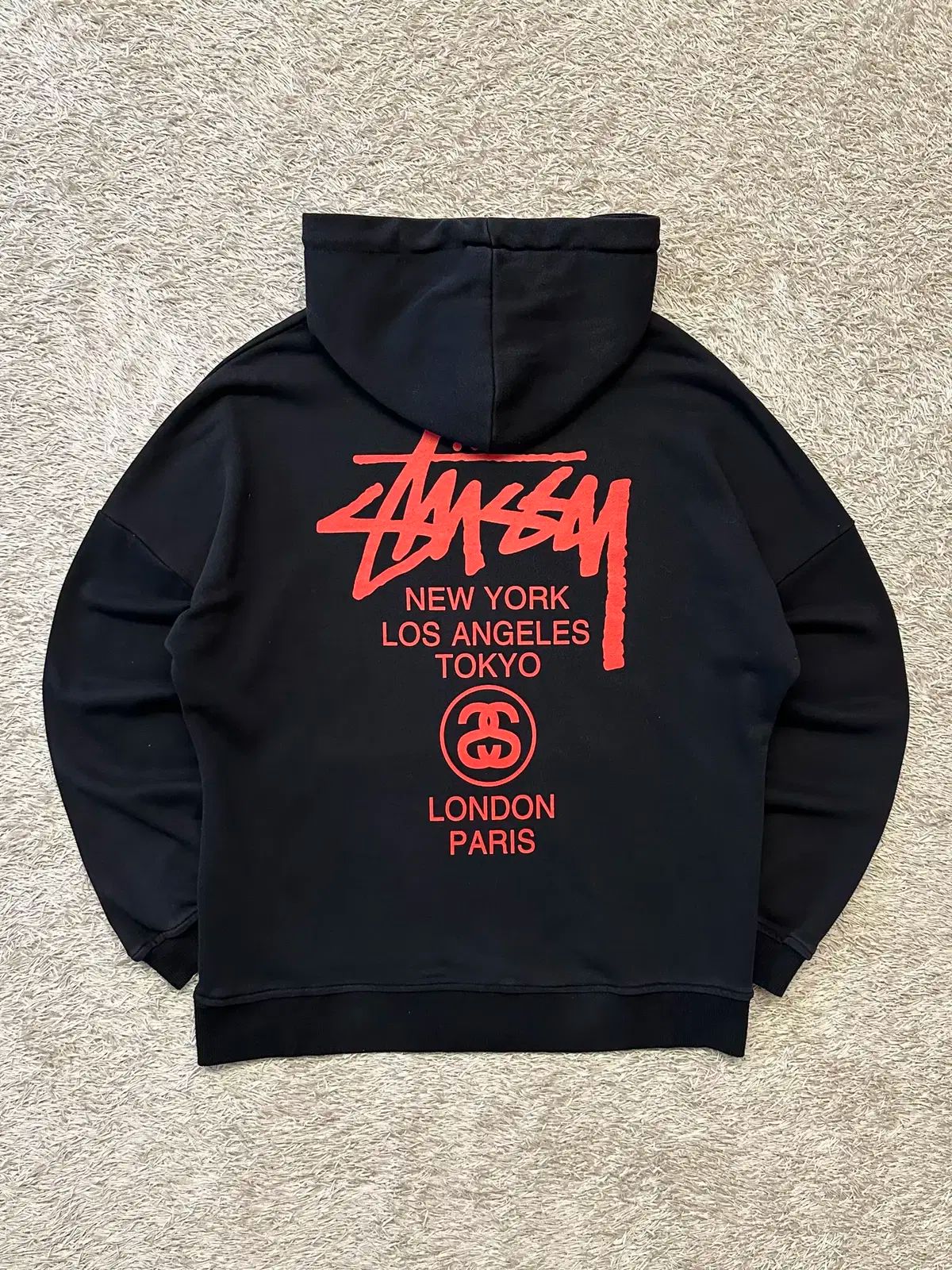 レディース M STUSSY ステューシー STUSSY ワールドツアー フード付きTシャツ 黒