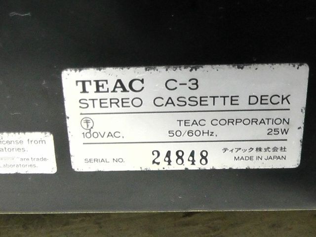 【通販激安】 オーディオ機器 カセットデッキ TEAC ティアック C-3 通電 済み 2510 【品質は100％満足保証】