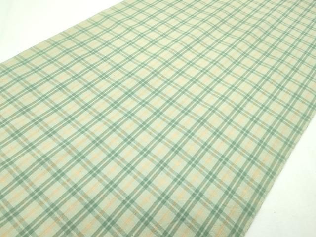 平和屋本店□極上 越後片貝木綿 紺仁謹製 反物 小千谷織物 格子柄 証紙