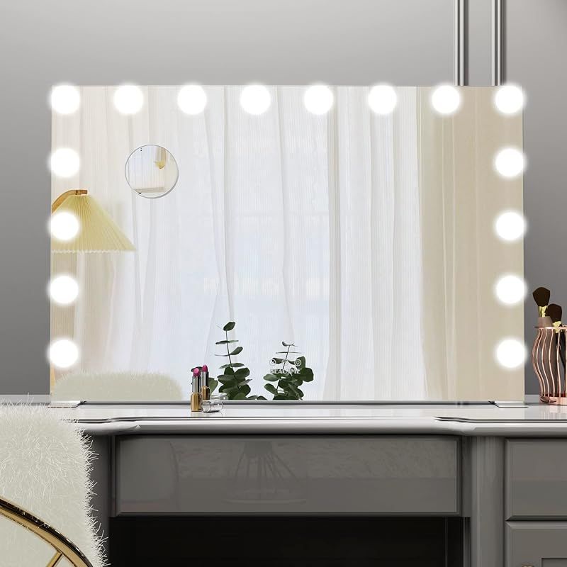 Wonstart女優ミラー 62x91cm ハリウッドミラー 大型 壁掛け/卓上両用 16LEDライト付き 3色ライトモード 明るさ調節可能 記憶機能 卓上ミラー 1
