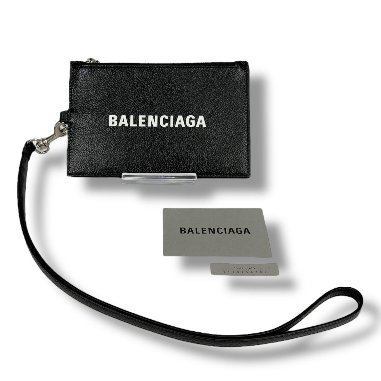 バレンシアガ2024 モナコロゴ　カードケース　ブラック　ストラップ付き バレンシアガ BALENCIAGA ネックストラップ付き フラグメント