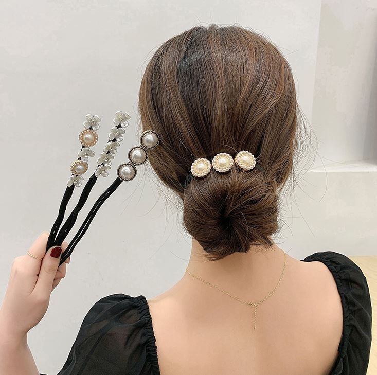 メルカリShops - お団子ヘアメーカー お団子ヘアアレンジ パール 可愛い ヘアバンド ヘアクリップ