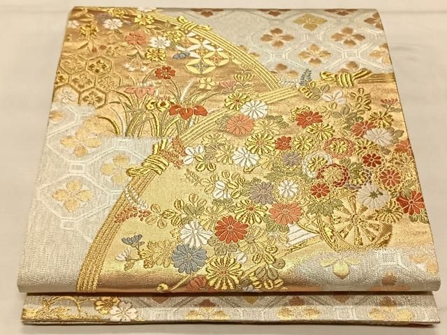 平和屋着物◎六通柄袋帯 唐織 古都 籬花文 金糸 正絹 逸品
