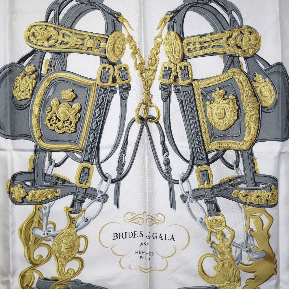 HERMES】エルメス カレ90 BRIDES de GALA シルク 白 レディース