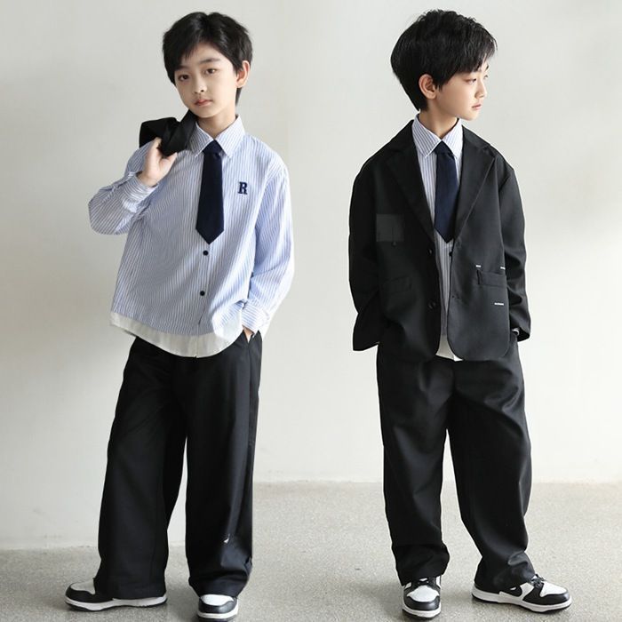 キッズ 式典用スーツ 男の子 2PCSセット 抗菌処理 通年対応 ジャケット ロングパンツ サイズフリー調整 フォーマルシーンに最適化 kong