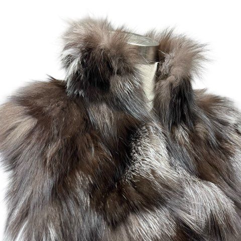 シルバーフォックス 毛皮 ベスト リアルファー 茶 銀 ブラウン