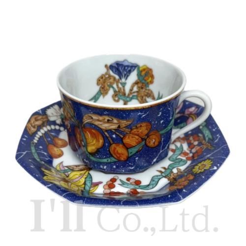 【未使用品】HERMES エルメス ピエールドリアン・エ・ドクシダン カップ＆ソーサー 陶器 ブルー ホワイト ブランド食器 テーブルウェア 西洋食器 ティー コーヒーカップ コップ プレート 皿【68537】
