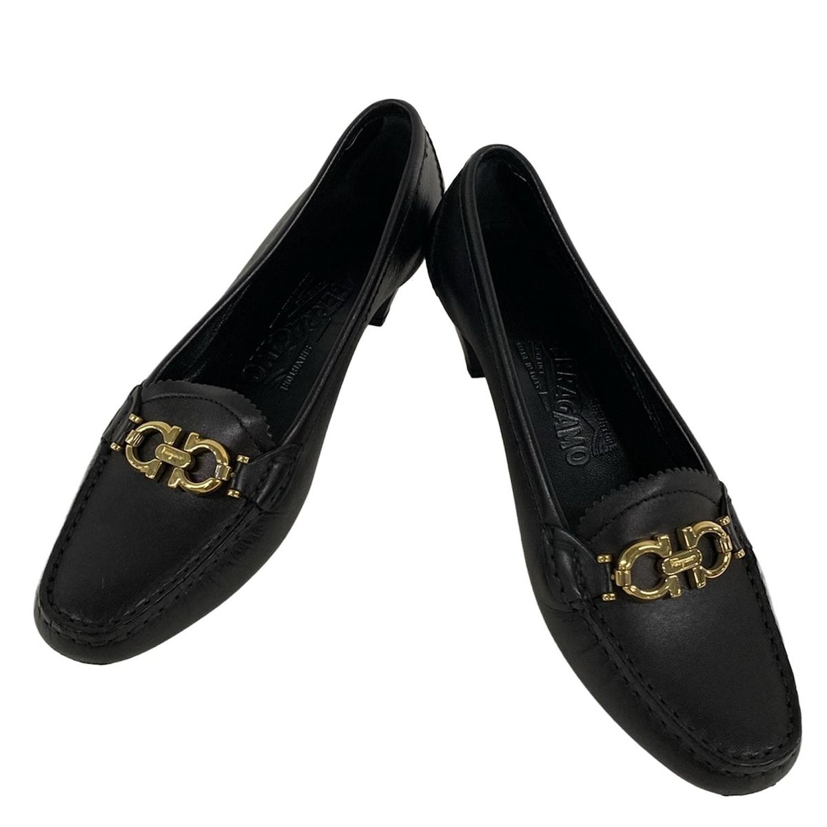 FERRAGAMO|SalvatoreFerragamo サルバトーレフェラガモ パンプス 5 1|2 C レディース - 黒 ガンチーニ レザー