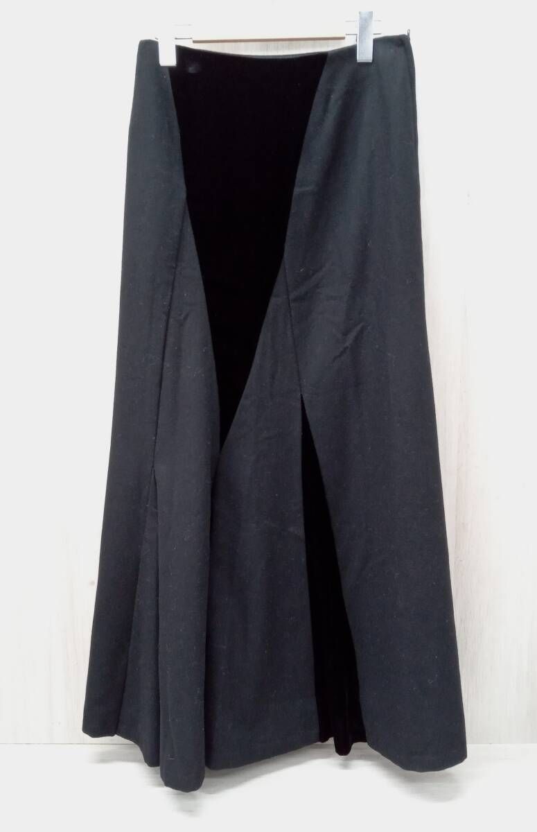 YOHJI YAMAMOTO NOIR ヨウジヤマモト ノアール スカート NT-S07-805 ベロア切り替えウールロングスカート ブラック
