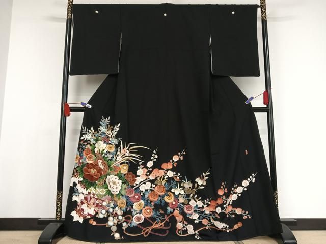 平和屋着物●本加賀友禅作家　寺西次作　黒留袖　花車文　正絹　逸品　AAAV9189np 平和屋着物○本加賀友禅作家 寺西次作 黒留袖 花車文 正絹 逸品