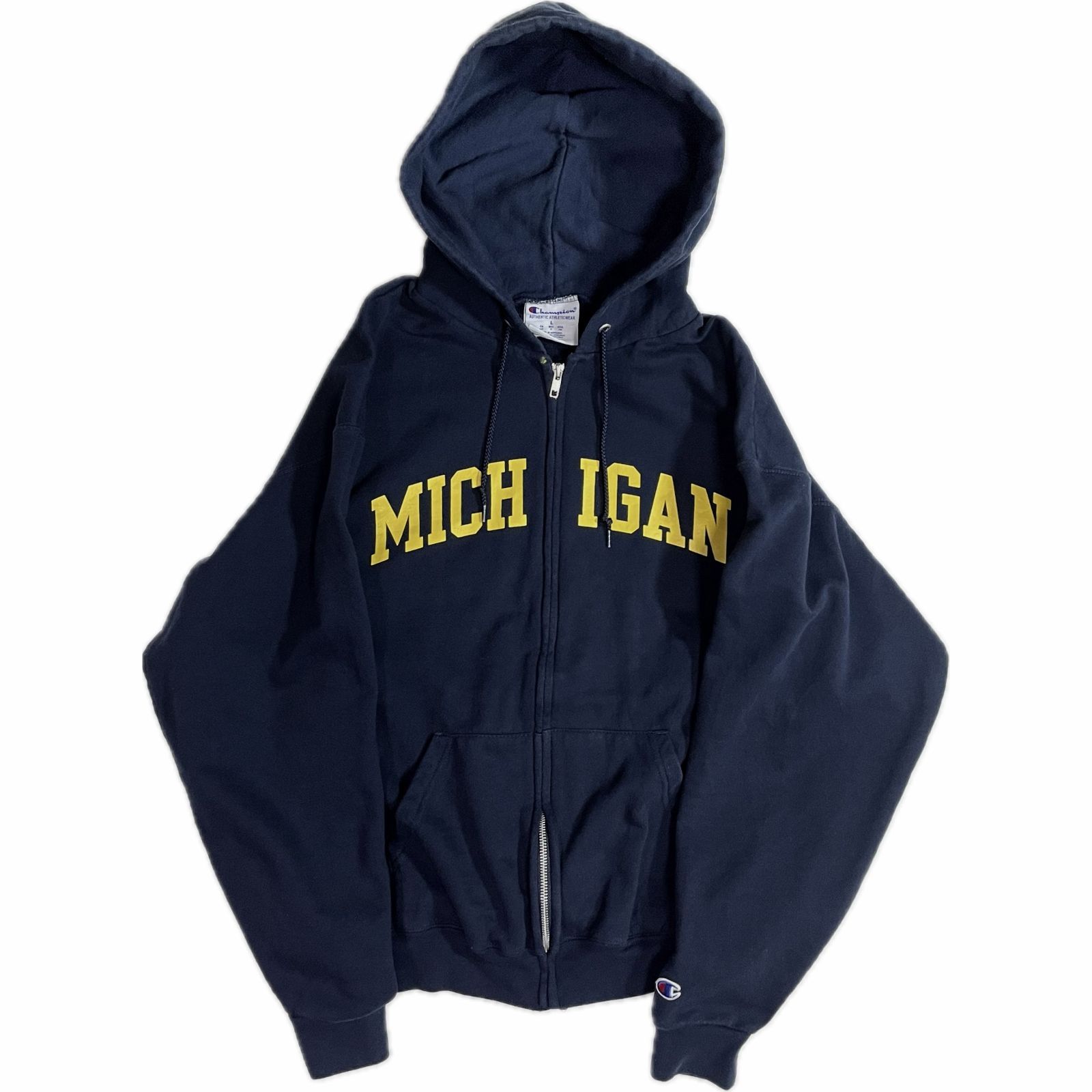 Champion MICHIGAN チャンピオン ミシガン大学 カレッジプリント 一段ラバープリント アーチロゴ 裏起毛 袖目付き刺繍ロゴ アルミ ジップアップ フルジップ スウェットパーカー フード フーディ