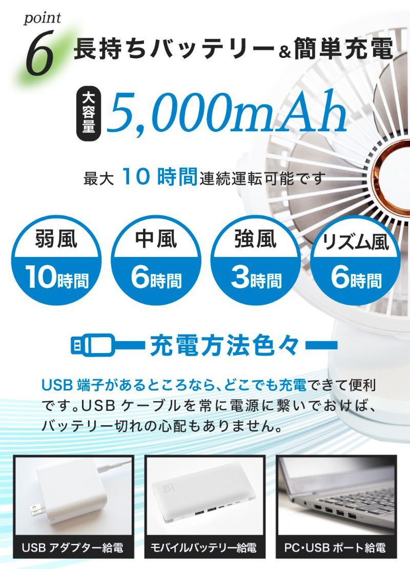 扇風機 ファン 卓上 クリップ 壁掛け 卓上扇風機 ミニ扇風機 クリップファン デスクファン デスクトップファン USBファン 充電式 USB DC ハンディ 小型 クリップ型 ミニ 手持ち 携帯静音 360度回転 3WAY 風量3段階 リズム風 熱中症対策