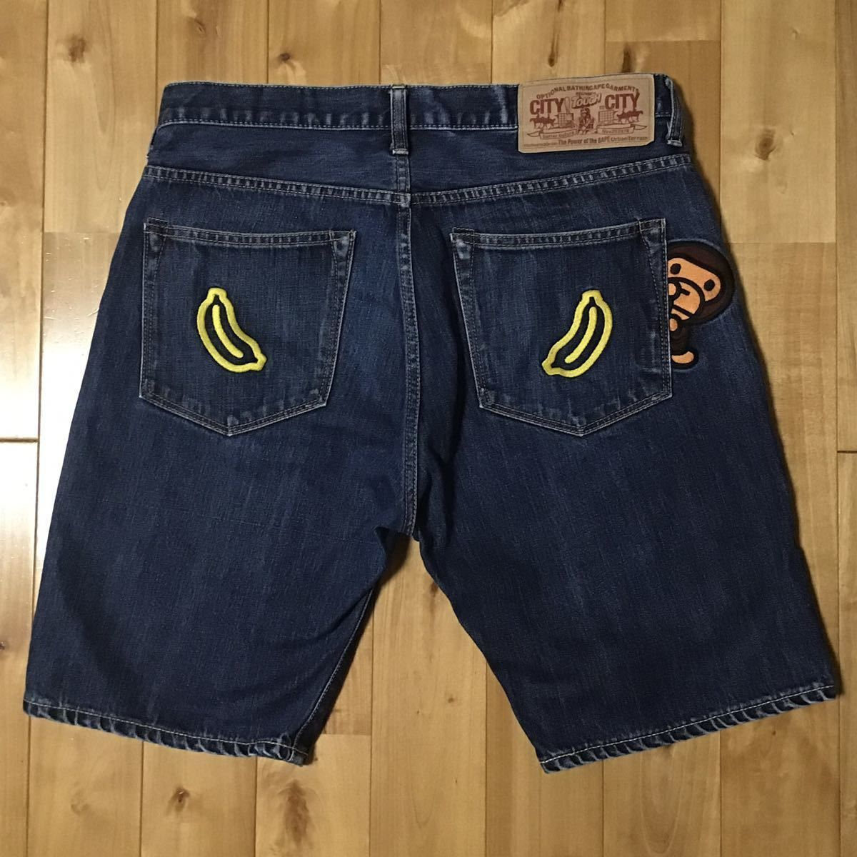マイロ 刺繍 デニム ハーフパンツ Mサイズ a bathing ape BAPE