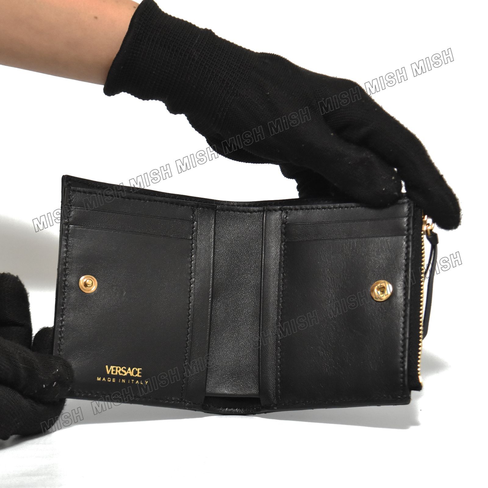 VERSACE ヴェルサーチ 二つ折り財布 メデューサ レザー ブラック ヴェルサーチ 財布 2つ折り財布 メデューサ ブランド ナッパ