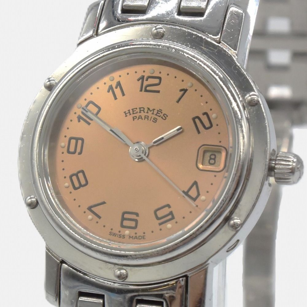 HERMES クリッパー CL4.210 腕時計 クオーツ ステンレススティール ピンクゴールド オレンジ シルバー レディース