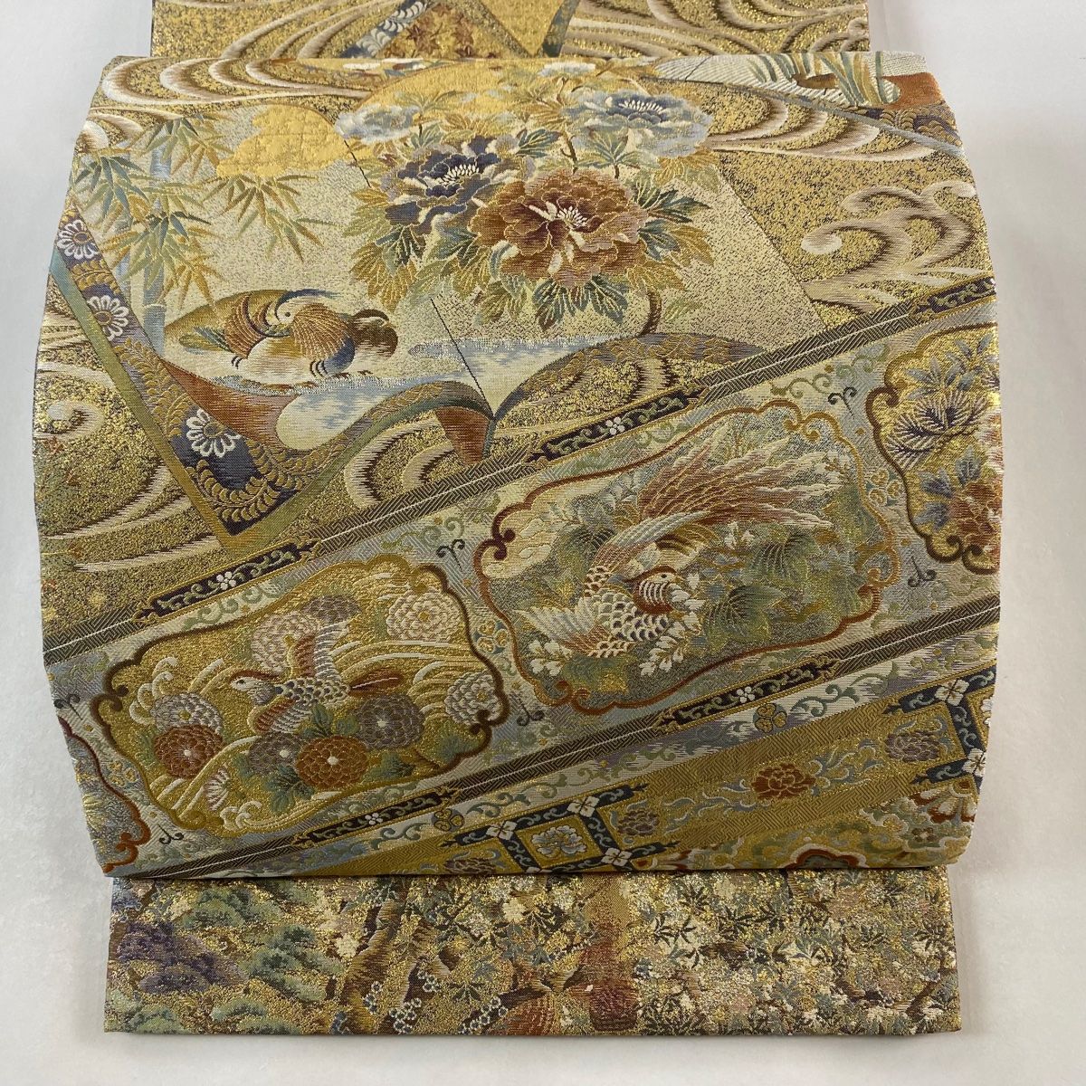 丸帯 温故智新 冊子 花鳥 金糸 箔 金色 全通 正絹