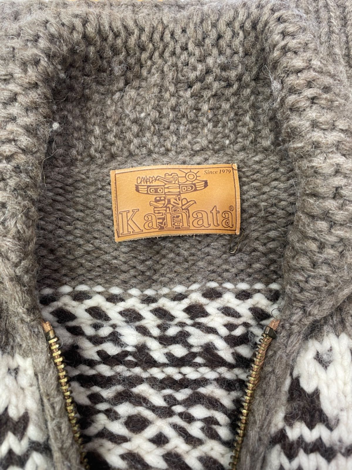 L カナダ製 Kanata カナタ カウチンニット フルジップ サンダーバード KANATA カナタ カウチン セーター ニット ハンドニット サンダーバード