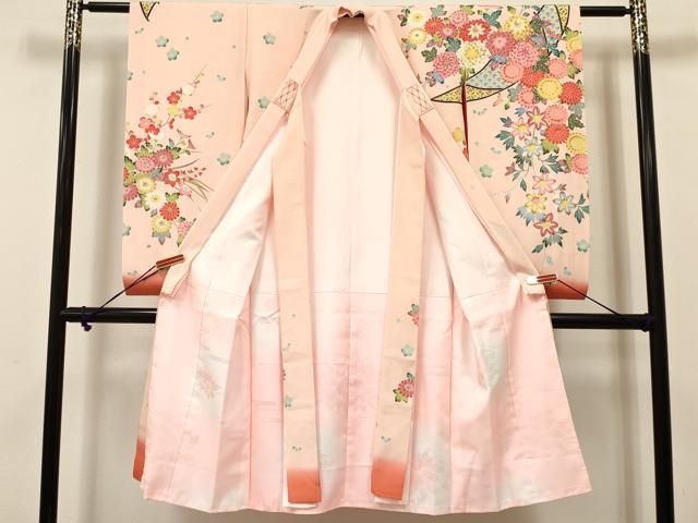 平和屋着物[]七五三 女の子 7歳 祝着 四つ身 襦袢(袷)付き 草花