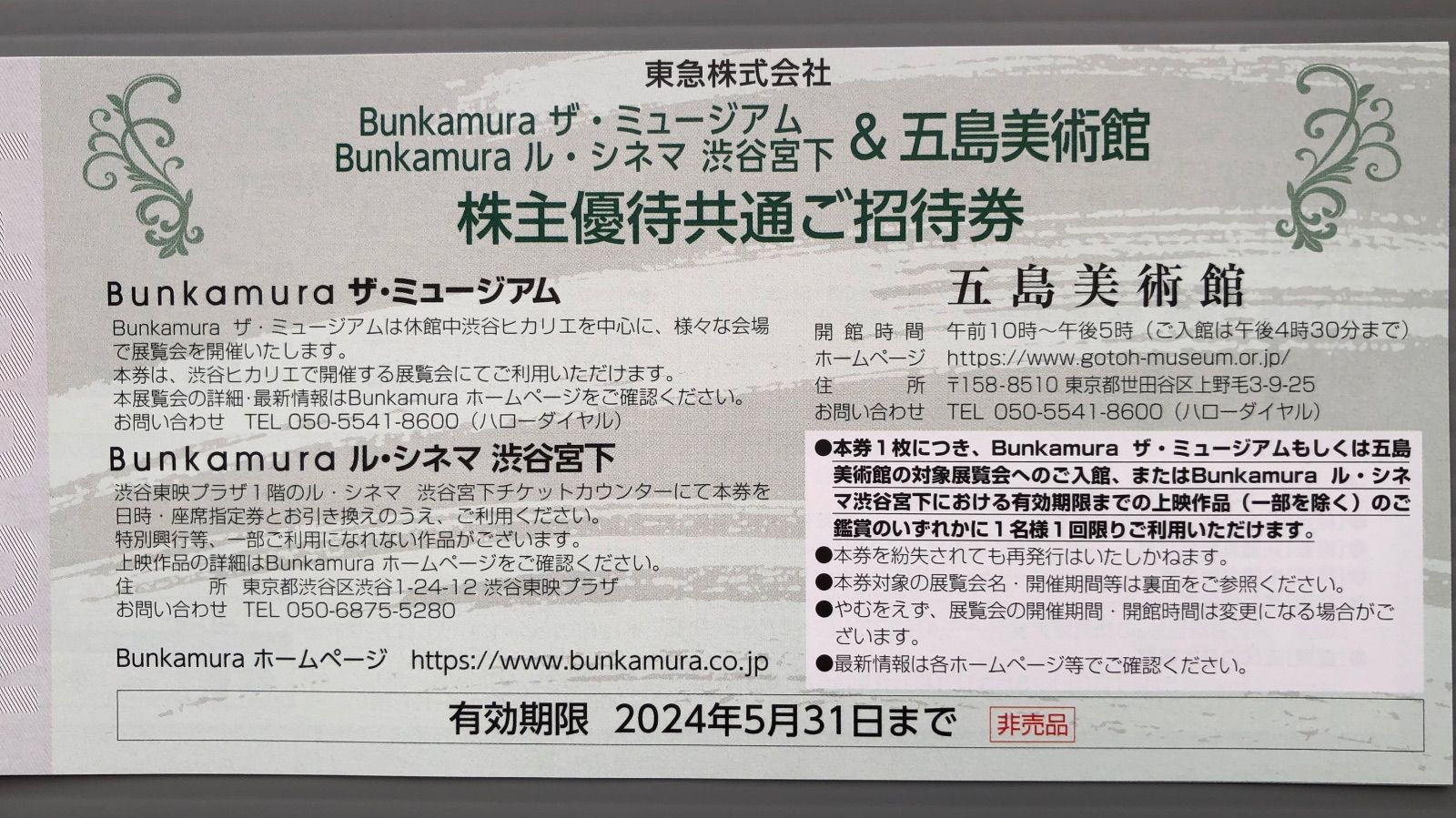 東急 株主優待 Bunkamura 招待券2枚 - その他