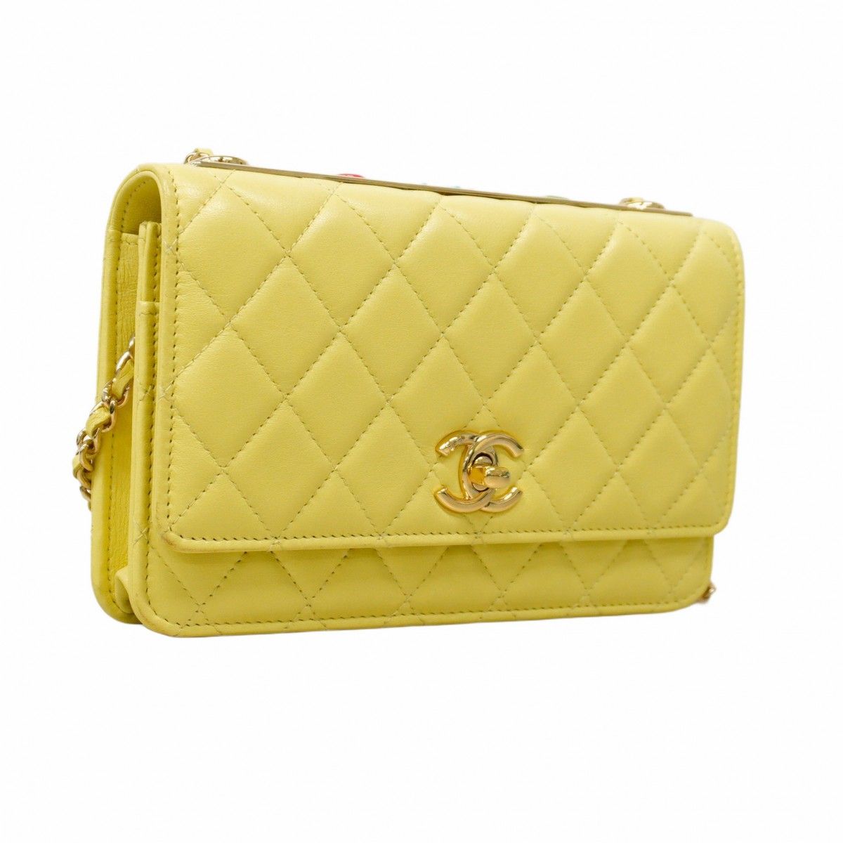 5ic3620 シャネル ショルダーウォレット マトラッセ ラムスキン イエロー シャンパンゴールド金具 レディース