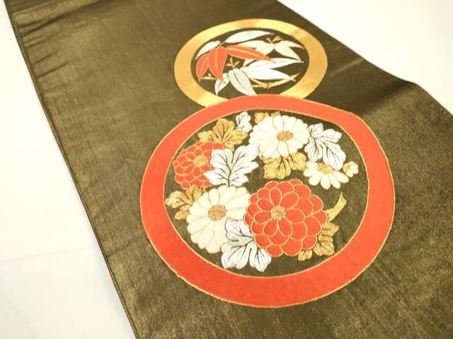平和屋着物○西陣 川島織物 丸帯 駒刺繍 花丸文 金銀糸 正絹 逸品
