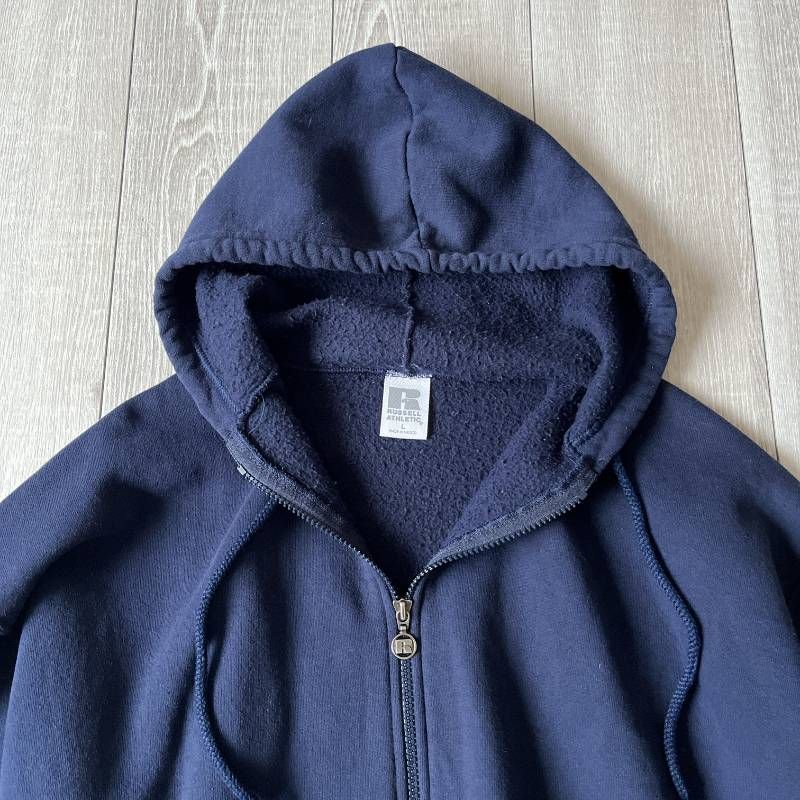 Russell Athletic Cropped Full Zip Hoodie Sweatshirt Navy Women's L