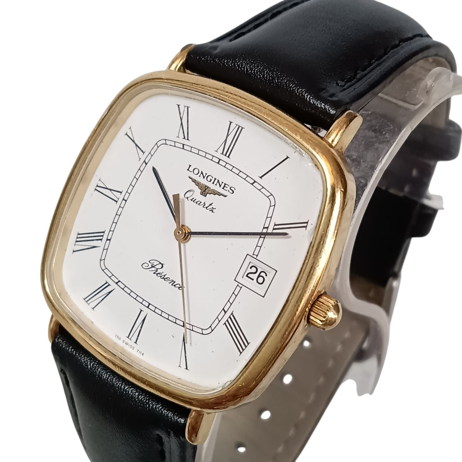 稼働 926-1 LONGINES presence ロンジン プレゼンス メンズ腕時計 クオーツ デイト ゴールド文字盤