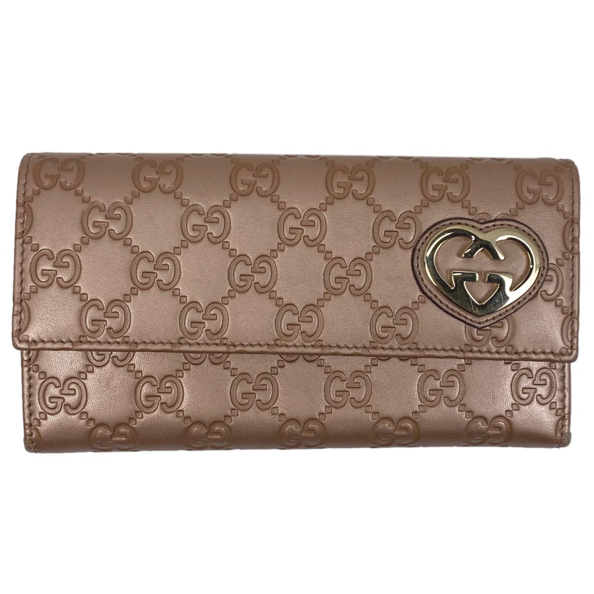 GUCCIシマ 二つ折り長財布 ラブリーハート シグネチャー メタリックピンク グッチ GUCCI グッチシマ 二つ折り 長財布 ラブリー ハート