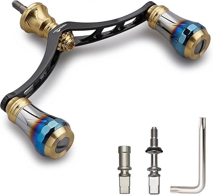 HEIGHTEN 改良 98mm リール ハンドル 6色 70航空アルミ製 シマノ ダイワ 通用 スピニングリール 用 Arch Aurora (ゴールド＆ガンメタル) ( HEIGHTEN 改良 98mm リール ハンドル 6色 70航空アルミ製 シマノ