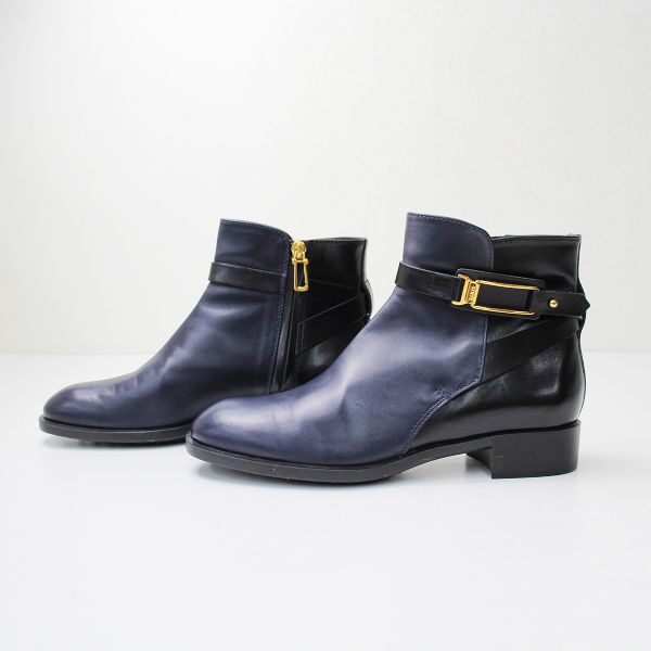 【美品】TOD'S レザーショートブーツ 37 TOD'S トッズ バイカラー レザー ショートブーツ 37/ネイビー