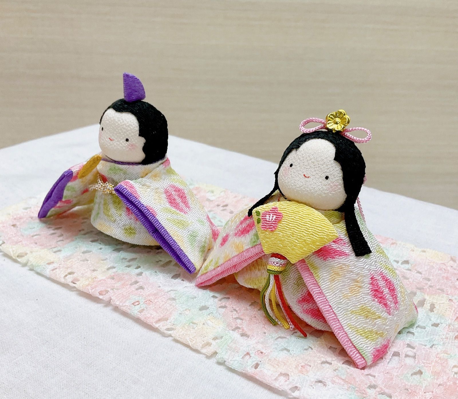 ちりめんお雛様【ぽてりひな2人(麻の葉)】ひな飾り 自分雛 女の子誕生祝い 新品 未使用品 日本製