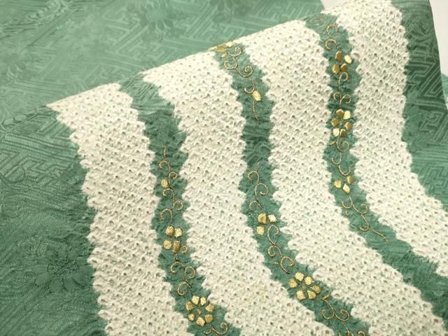 平和屋着物○九寸名古屋帯 絞り 刺繍 花唐草文 金糸 正絹 逸品
