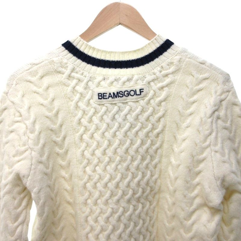 ビームスゴルフ BEAMS GOLF ケーブルニット セーター Vネック ロゴ刺繍  